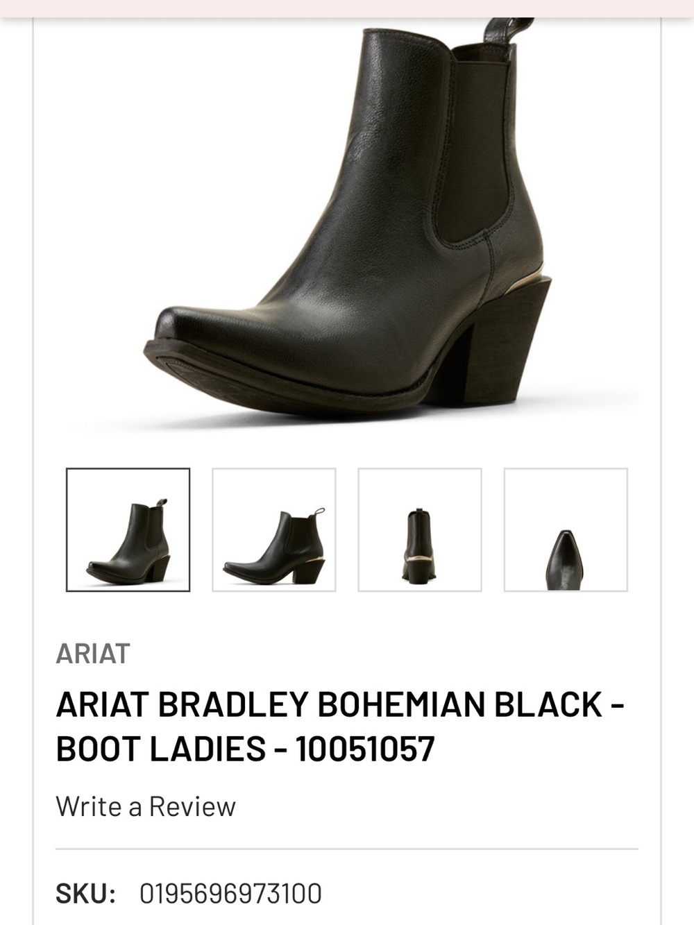 Ariat Black Leather Bradley Ankle Boots with Block Heel - Picture 5 of 5